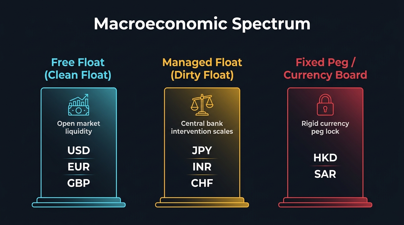 Macroeconomic Spectrum of Exchange Rate Regimes: Free Float, Managed Float, and Fixed Peg